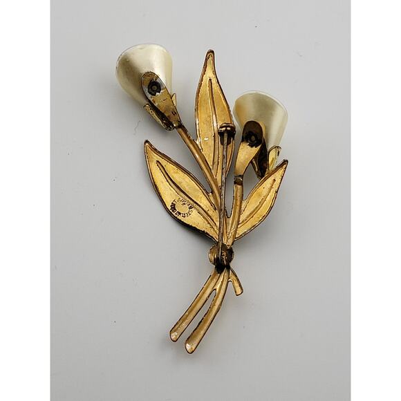 Vintage Sterling Craft by Coro Calla Lily Brooch Enamel Lucite 3" - Picture 4 of 7